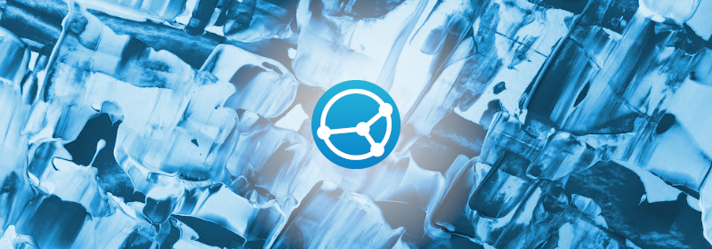 An abstract blue textured background with the Syncthing logo in the middle